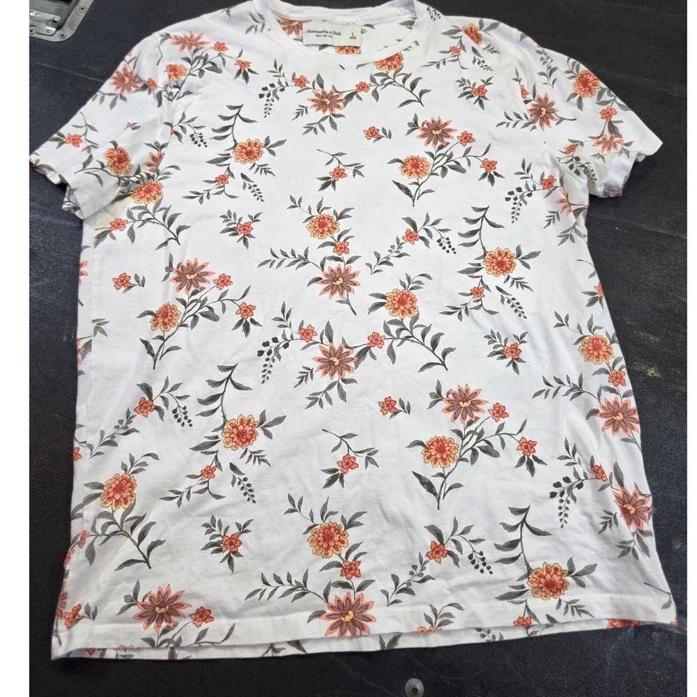 Abercrombie & Fitch White Floral Soft A&F Tee Short Sleeve Crew Neck Large